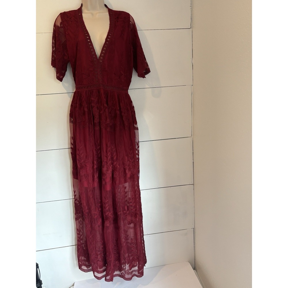 Lacey Burgundy Maxie Dress Plunging V Neckline. Size Lg To Xlg